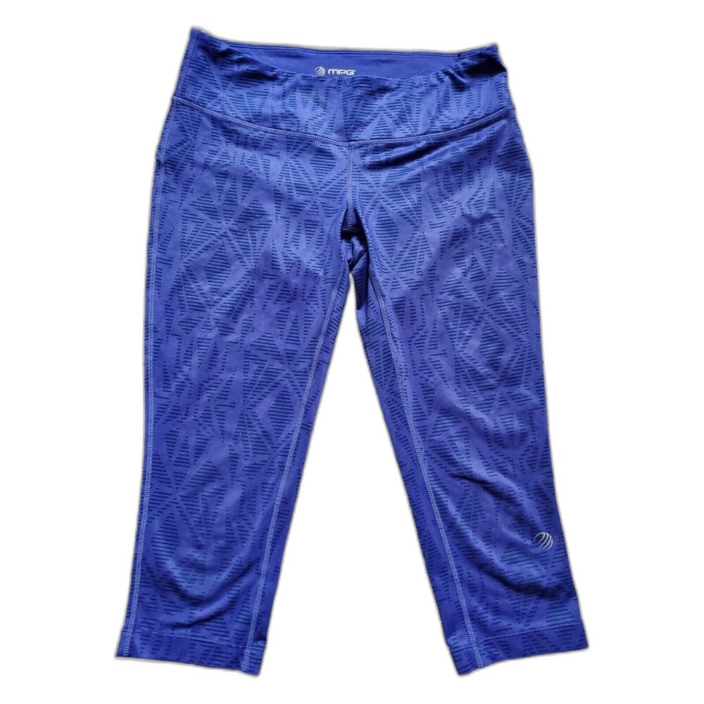 MPG Capri Pant Women Medium Purple Active Geometric Print Gym Yoga Run Hike Bike
